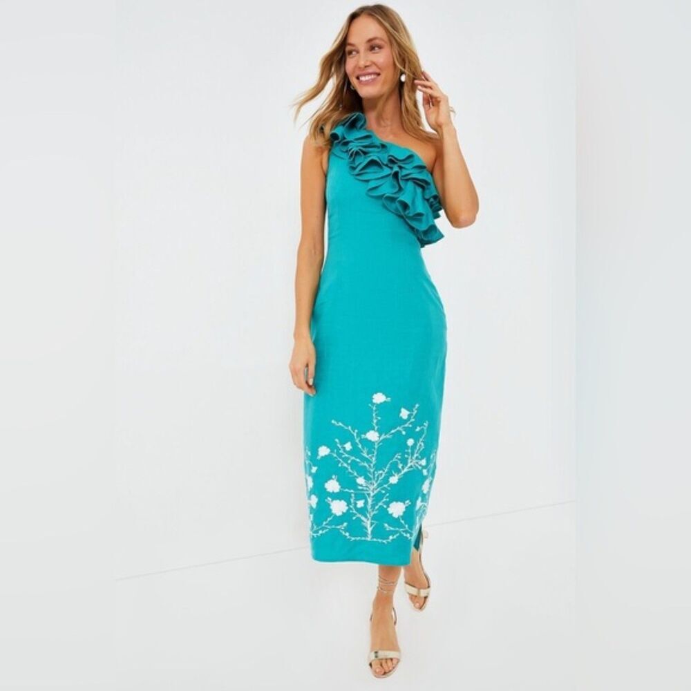 One Shoulder Ruffle Floral Midi Dress